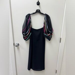 Vintage Shelby Place Puff Sleeve Dress with Multicolor Ribbon Accents